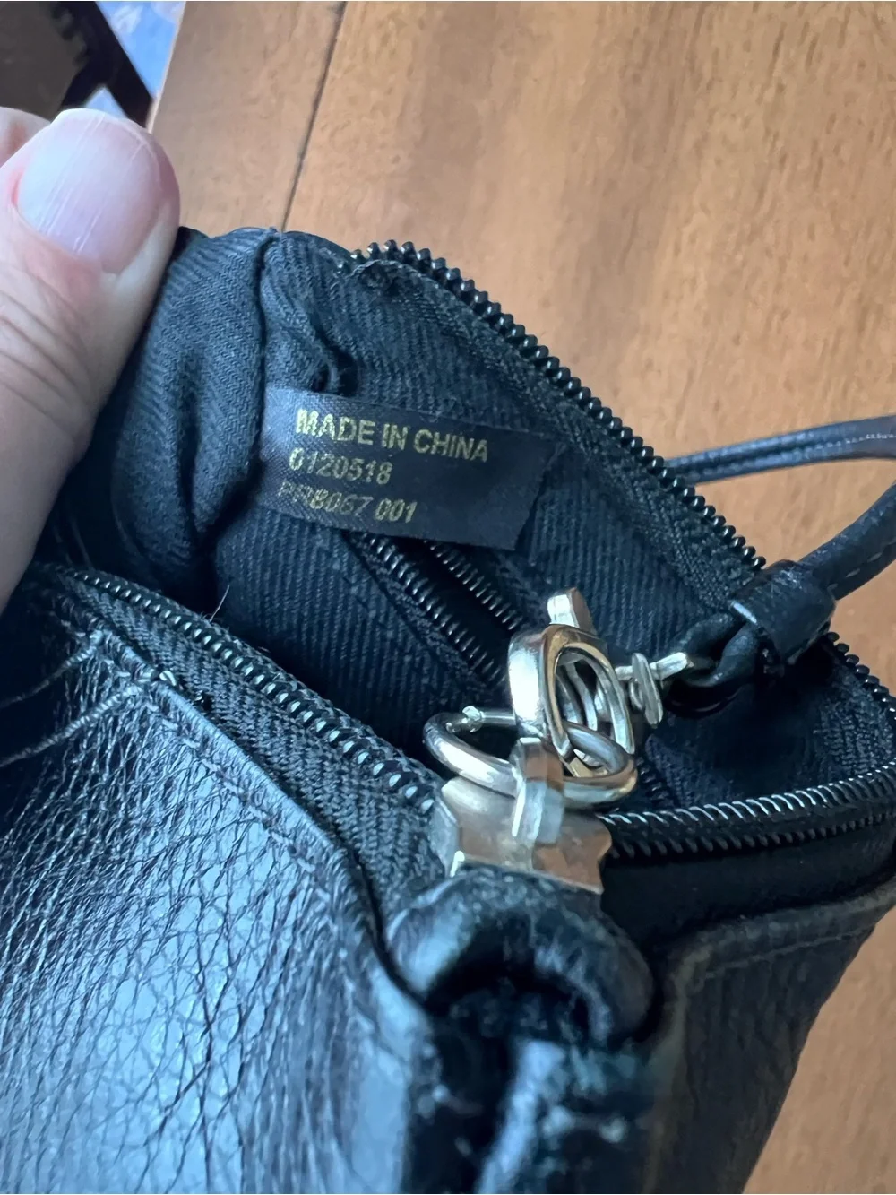 Fossil Black Pebbled Leather Wristlet with Silver Hardware